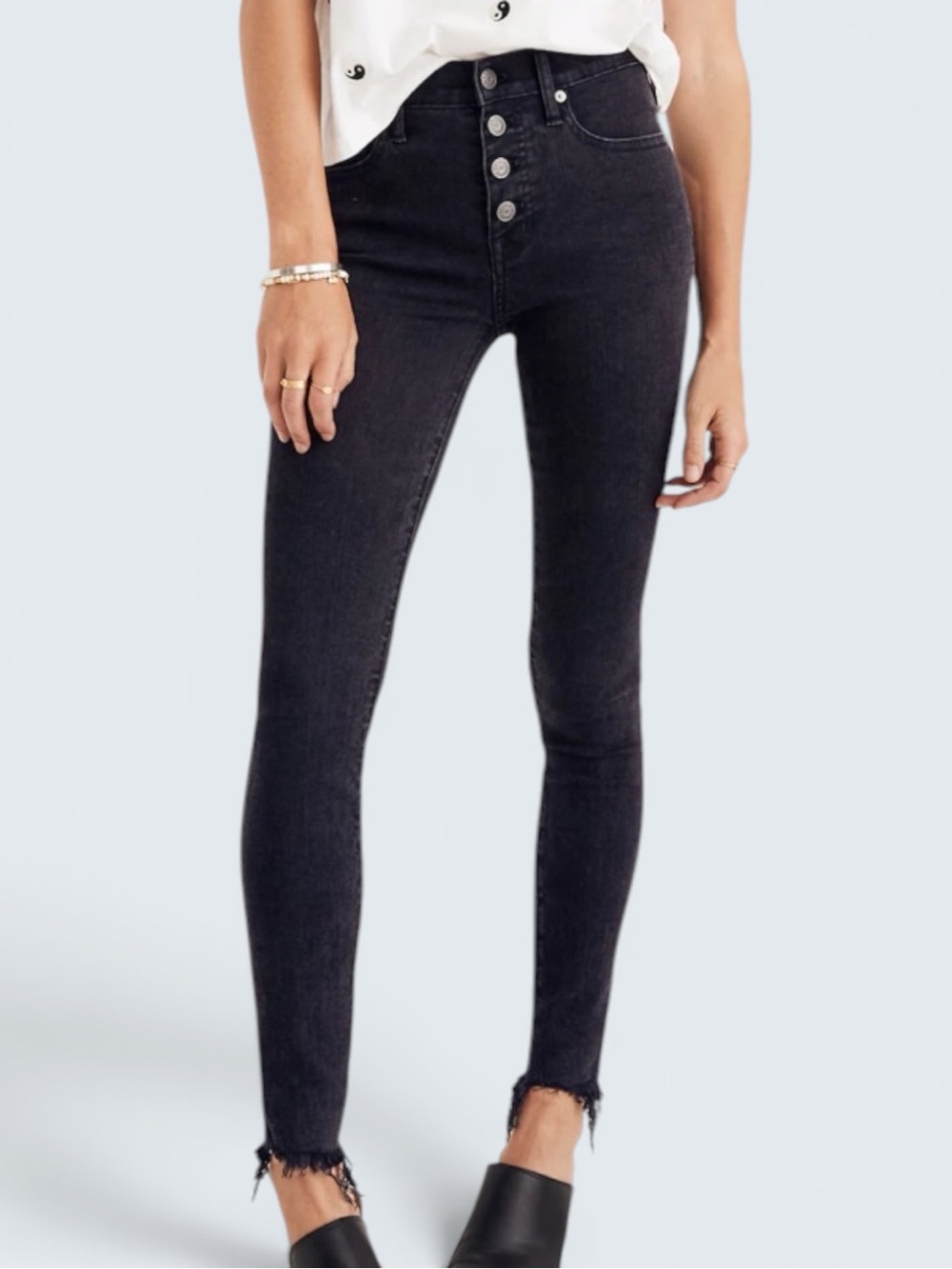 Madewell 9” High Rise Skinny Jeans Size 28 Raw Step Hem Button Fly Berkley Black
